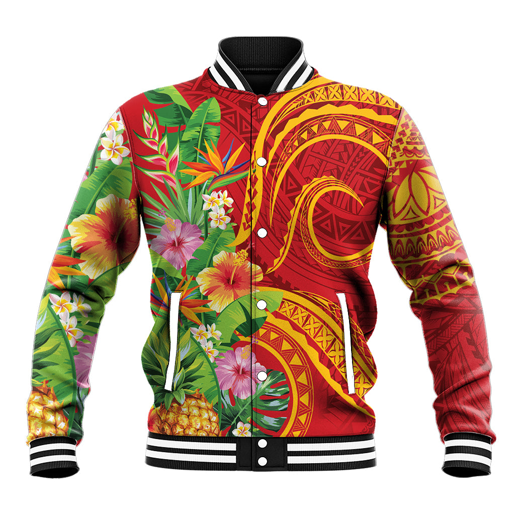 Polynesian Tribal Flower Tattoo Baseball Jacket Special Vermilion Vibe