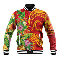 Polynesian Tribal Flower Tattoo Baseball Jacket Special Vermilion Vibe