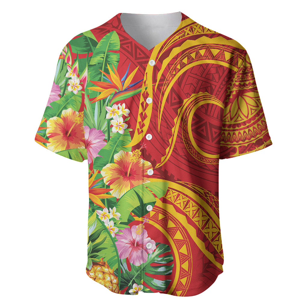 Polynesian Tribal Flower Tattoo Baseball Jersey Special Vermilion Vibe