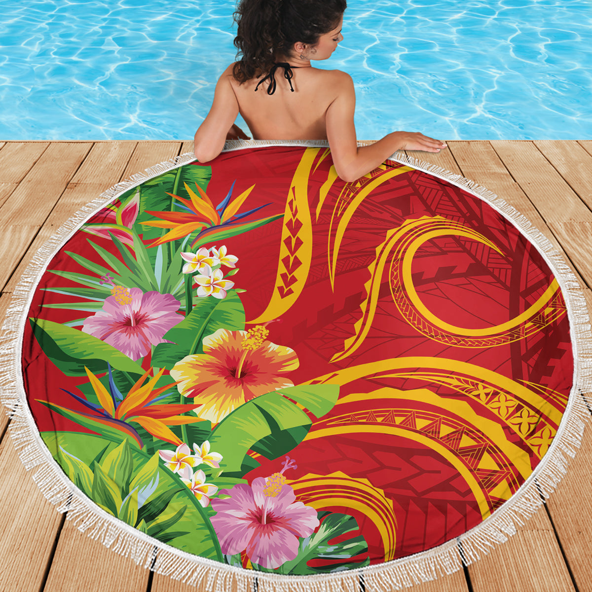 Polynesian Tribal Flower Tattoo Beach Blanket Special Vermilion Vibe LT9 - Polynesian Pride