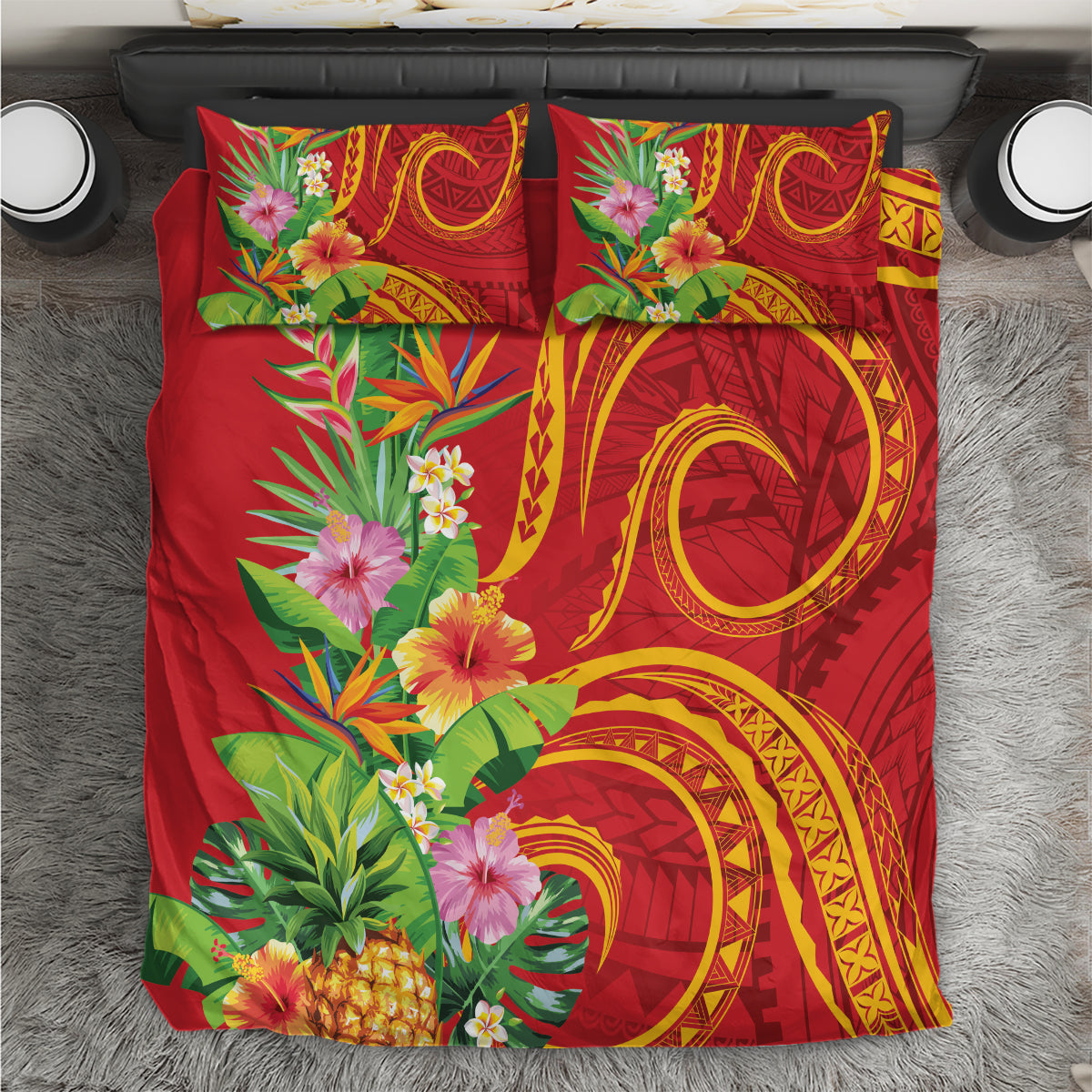 Polynesian Tribal Flower Tattoo Bedding Set Special Vermilion Vibe LT9 Brownish-red - Polynesian Pride