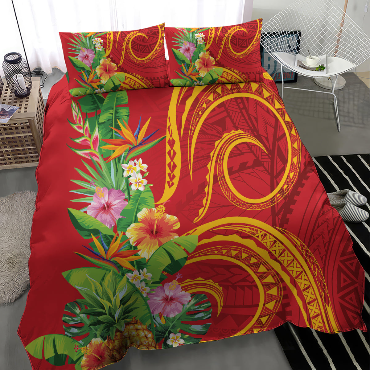 Polynesian Tribal Flower Tattoo Bedding Set Special Vermilion Vibe LT9 - Polynesian Pride