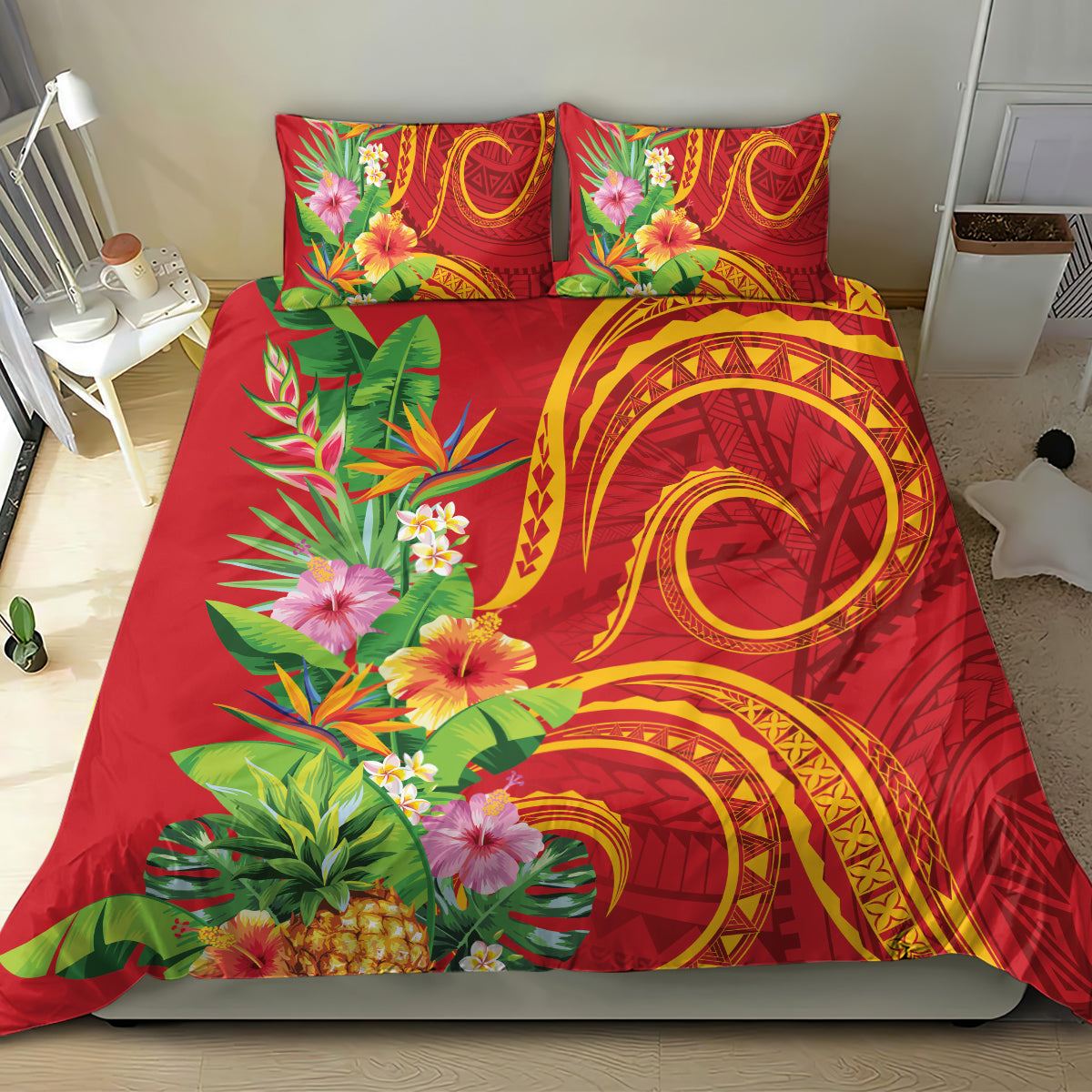 Polynesian Tribal Flower Tattoo Bedding Set Special Vermilion Vibe LT9 - Polynesian Pride