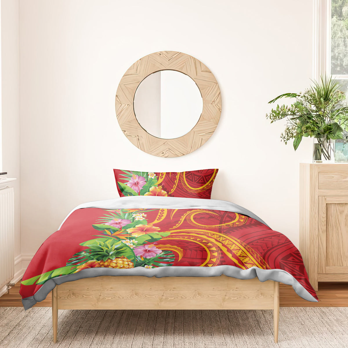 Polynesian Tribal Flower Tattoo Bedding Set Special Vermilion Vibe LT9 - Polynesian Pride