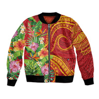 Polynesian Tribal Flower Tattoo Bomber Jacket Special Vermilion Vibe LT9 Unisex Brownish-red - Polynesian Pride