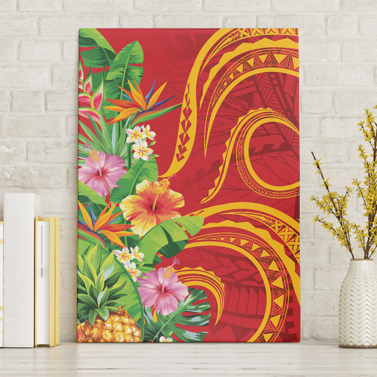 Polynesian Tribal Flower Tattoo Canvas Wall Art Special Vermilion Vibe LT9 Without Frame Brownish-red - Polynesian Pride
