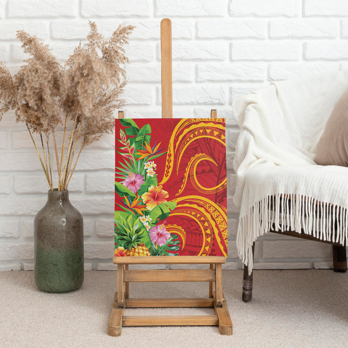 Polynesian Tribal Flower Tattoo Canvas Wall Art Special Vermilion Vibe LT9 - Polynesian Pride