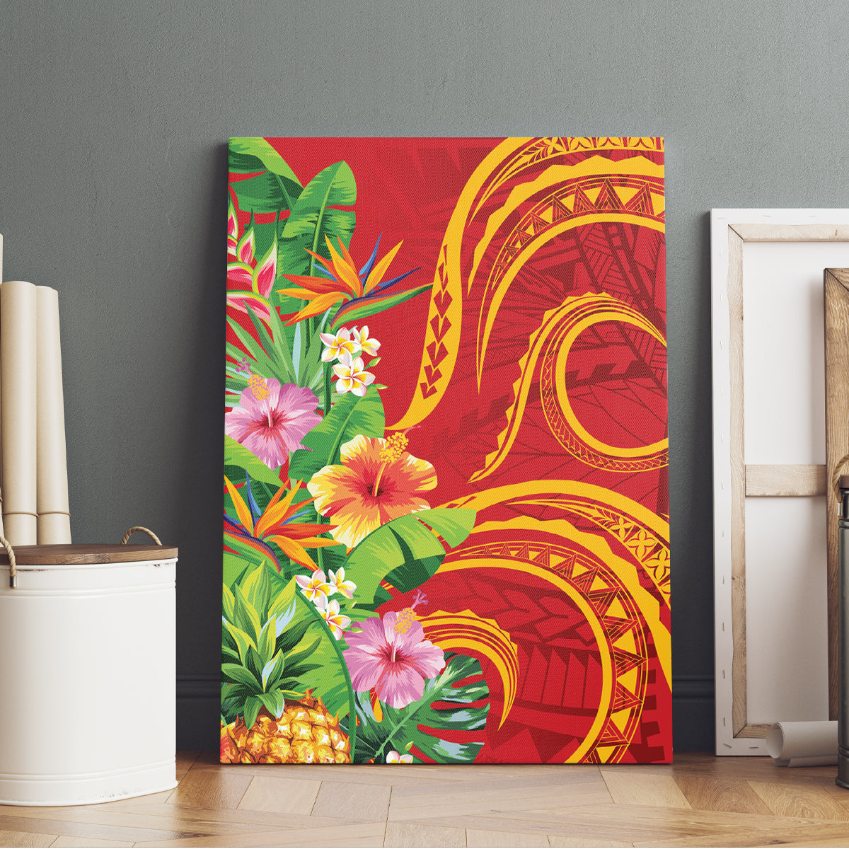 Polynesian Tribal Flower Tattoo Canvas Wall Art Special Vermilion Vibe LT9 - Polynesian Pride