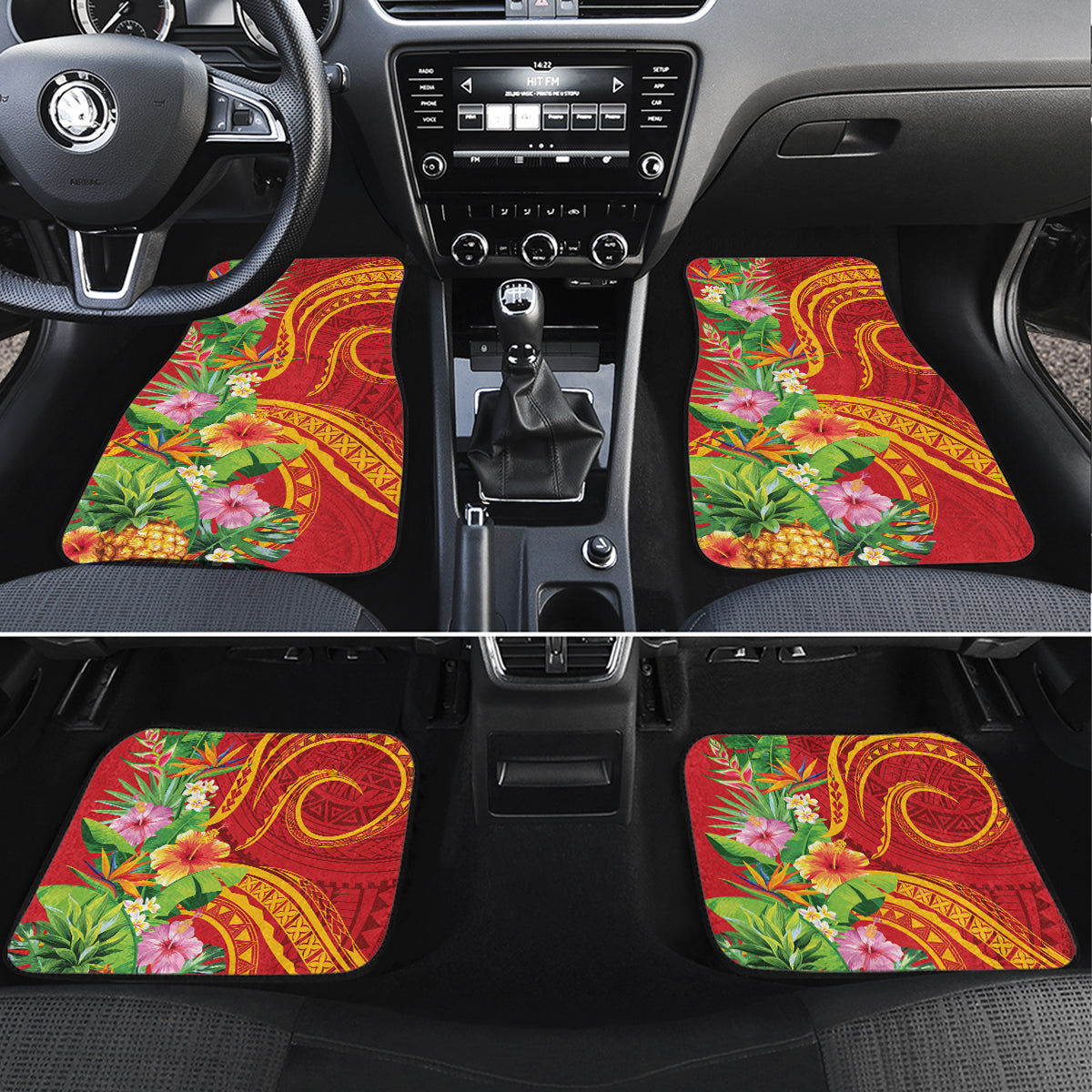 Polynesian Tribal Flower Tattoo Car Mats Special Vermilion Vibe LT9 Set 4pcs Brownish-red - Polynesian Pride