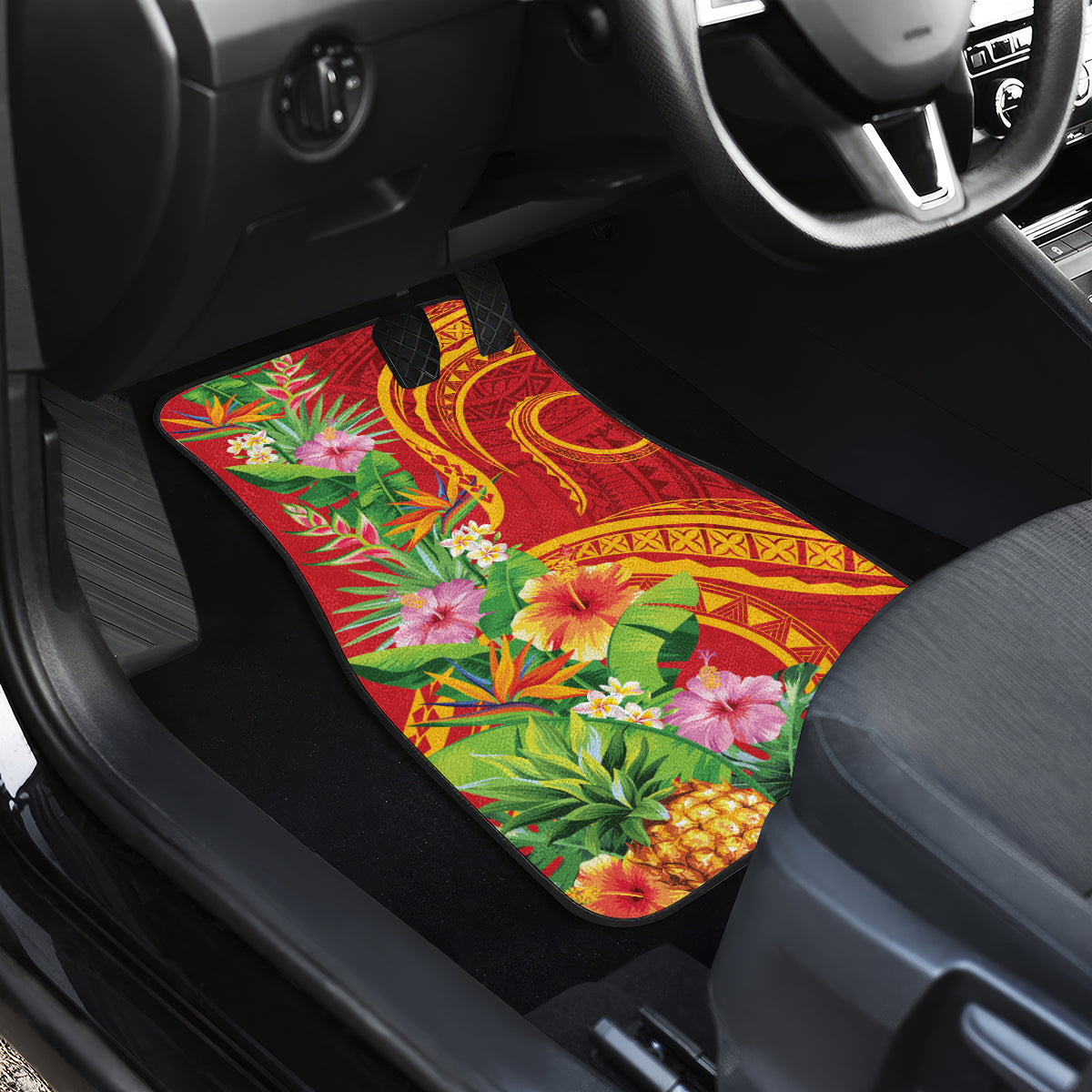 Polynesian Tribal Flower Tattoo Car Mats Special Vermilion Vibe LT9 - Polynesian Pride