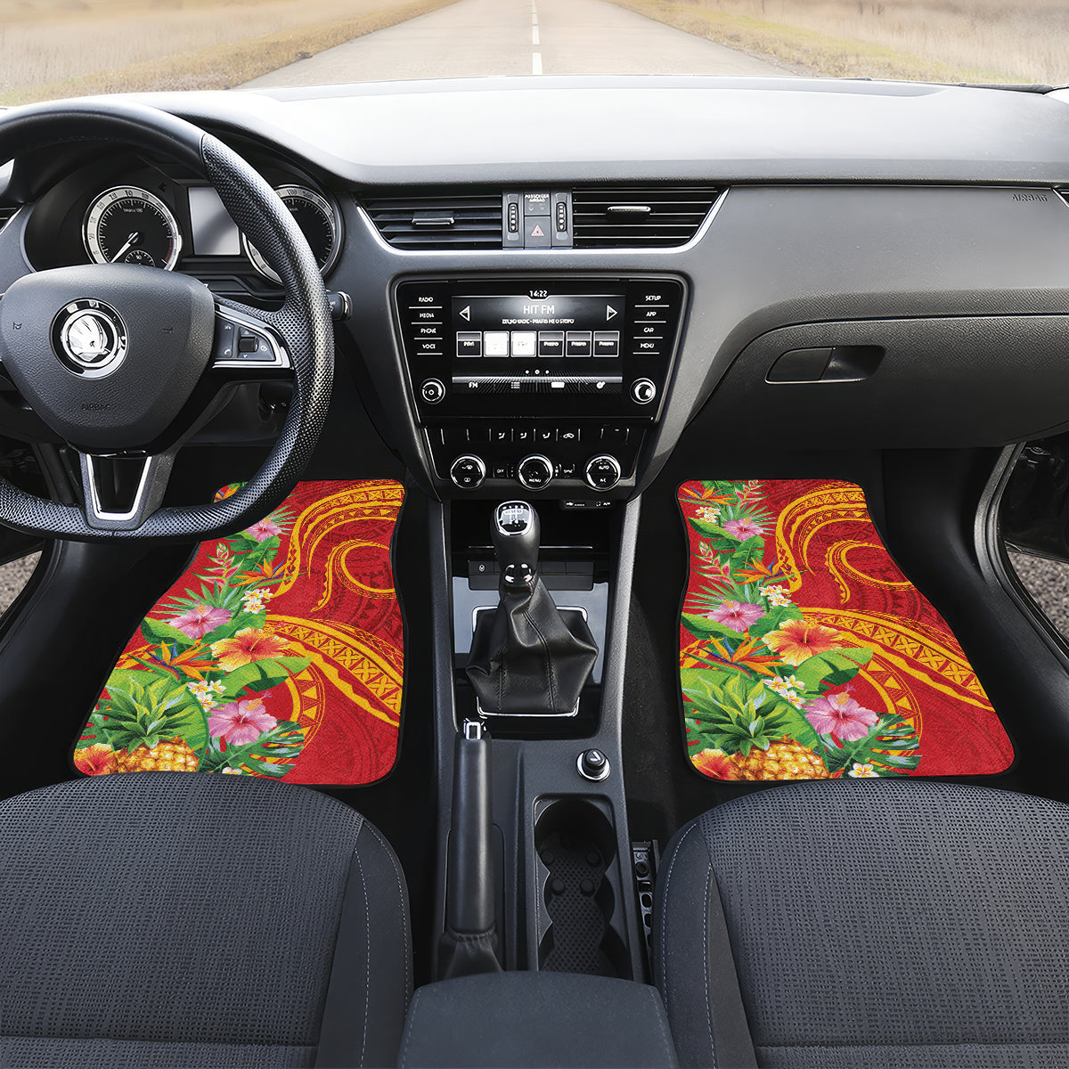Polynesian Tribal Flower Tattoo Car Mats Special Vermilion Vibe LT9 Set 2pcs - Front Brownish-red - Polynesian Pride