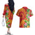 Polynesian Tribal Flower Tattoo Couples Matching Off The Shoulder Long Sleeve Dress and Hawaiian Shirt Special Vermilion Vibe
