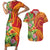 Polynesian Tribal Flower Tattoo Couples Matching Short Sleeve Bodycon Dress and Hawaiian Shirt Special Vermilion Vibe