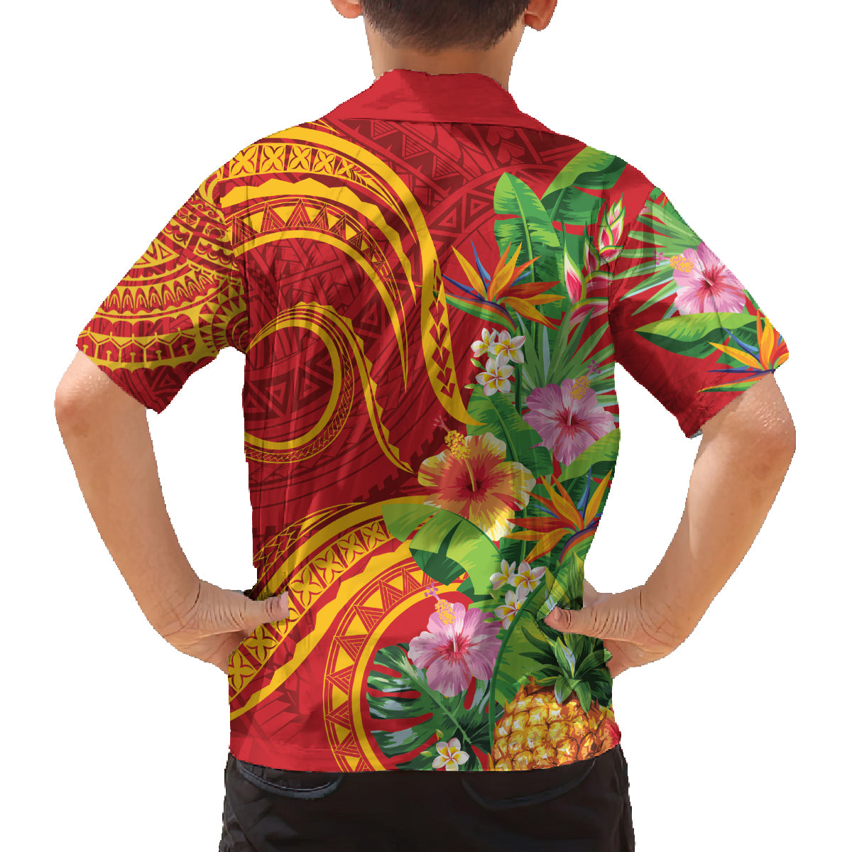 Polynesian Tribal Flower Tattoo Family Matching Off The Shoulder Long Sleeve Dress and Hawaiian Shirt Special Vermilion Vibe LT9 - Polynesian Pride