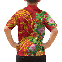 Polynesian Tribal Flower Tattoo Family Matching Off The Shoulder Long Sleeve Dress and Hawaiian Shirt Special Vermilion Vibe LT9 - Polynesian Pride