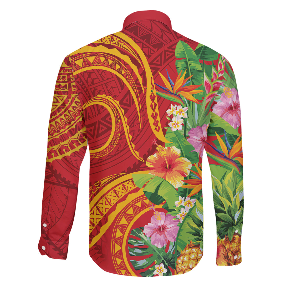 Polynesian Tribal Flower Tattoo Family Matching Off The Shoulder Long Sleeve Dress and Hawaiian Shirt Special Vermilion Vibe LT9 - Polynesian Pride