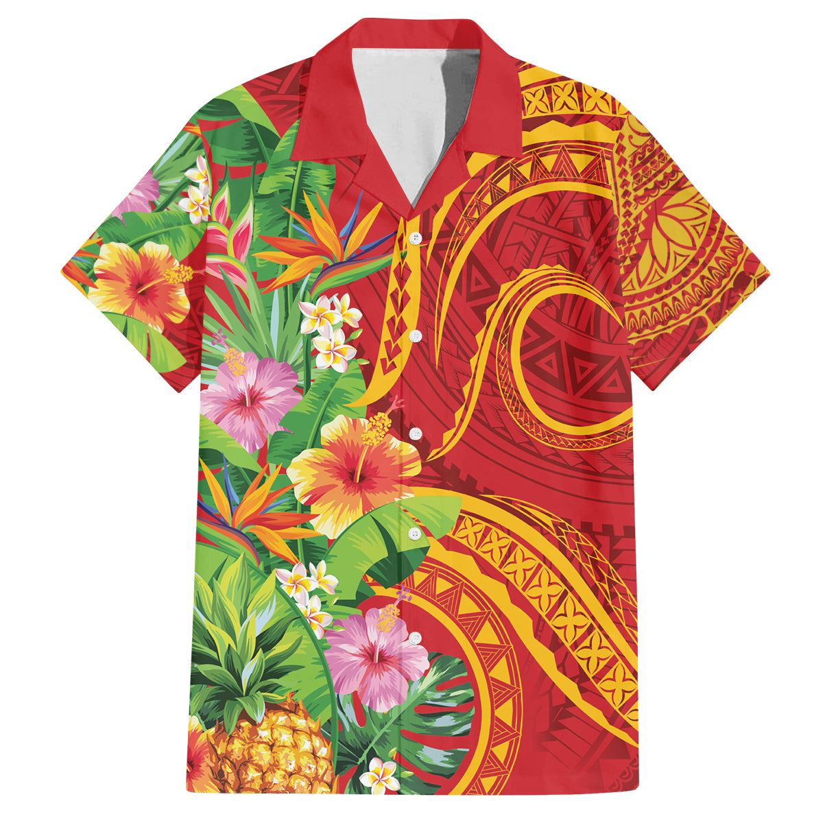 Polynesian Tribal Flower Tattoo Family Matching Puletasi and Hawaiian Shirt Special Vermilion Vibe