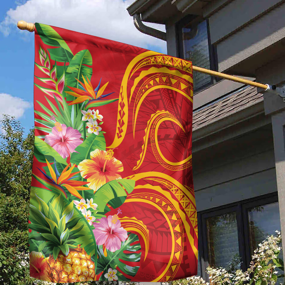 Polynesian Tribal Flower Tattoo Garden Flag Special Vermilion Vibe LT9 - Polynesian Pride