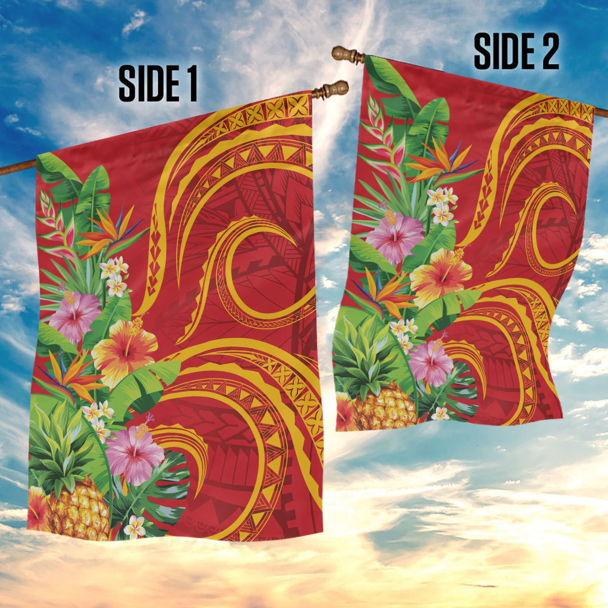 Polynesian Tribal Flower Tattoo Garden Flag Special Vermilion Vibe LT9 - Polynesian Pride