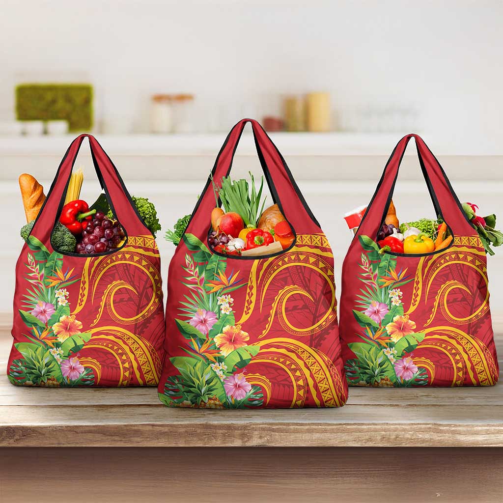 Polynesian Tribal Flower Tattoo Grocery Bag Special Vermilion Vibe LT9 3-pack One Size Brownish-red - Polynesian Pride