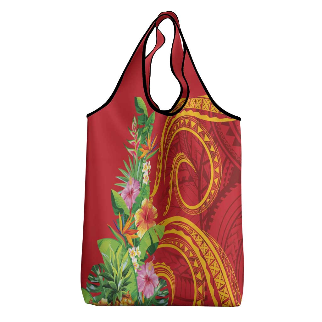Polynesian Tribal Flower Tattoo Grocery Bag Special Vermilion Vibe LT9 - Polynesian Pride
