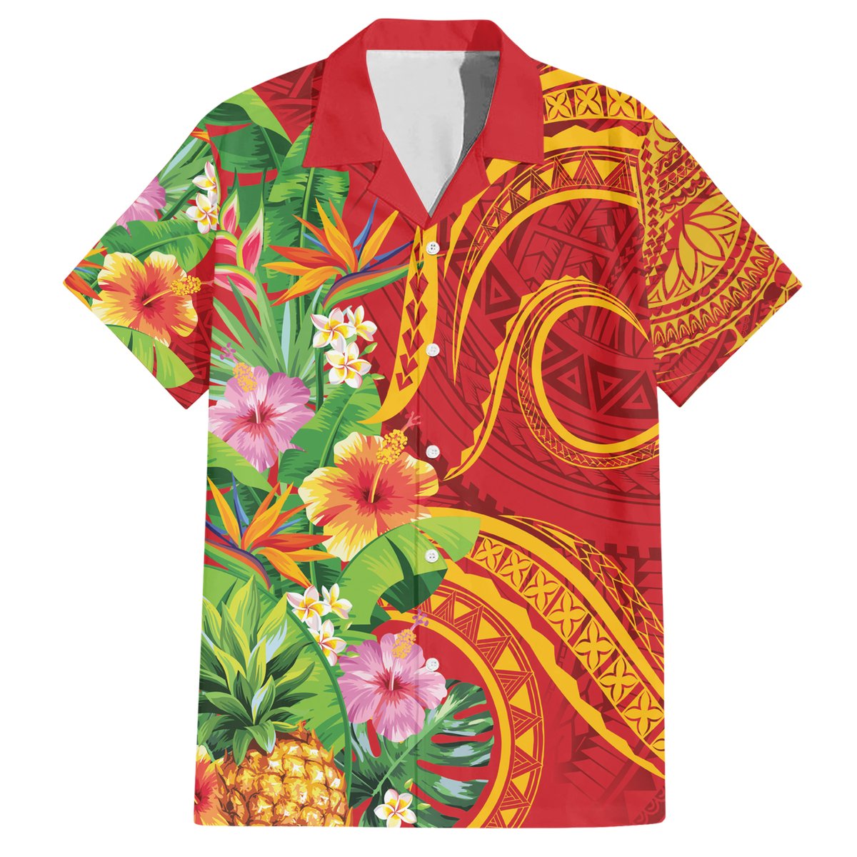 Polynesian Tribal Flower Tattoo Hawaiian Shirt Special Vermilion Vibe LT9 Brownish-red - Polynesian Pride