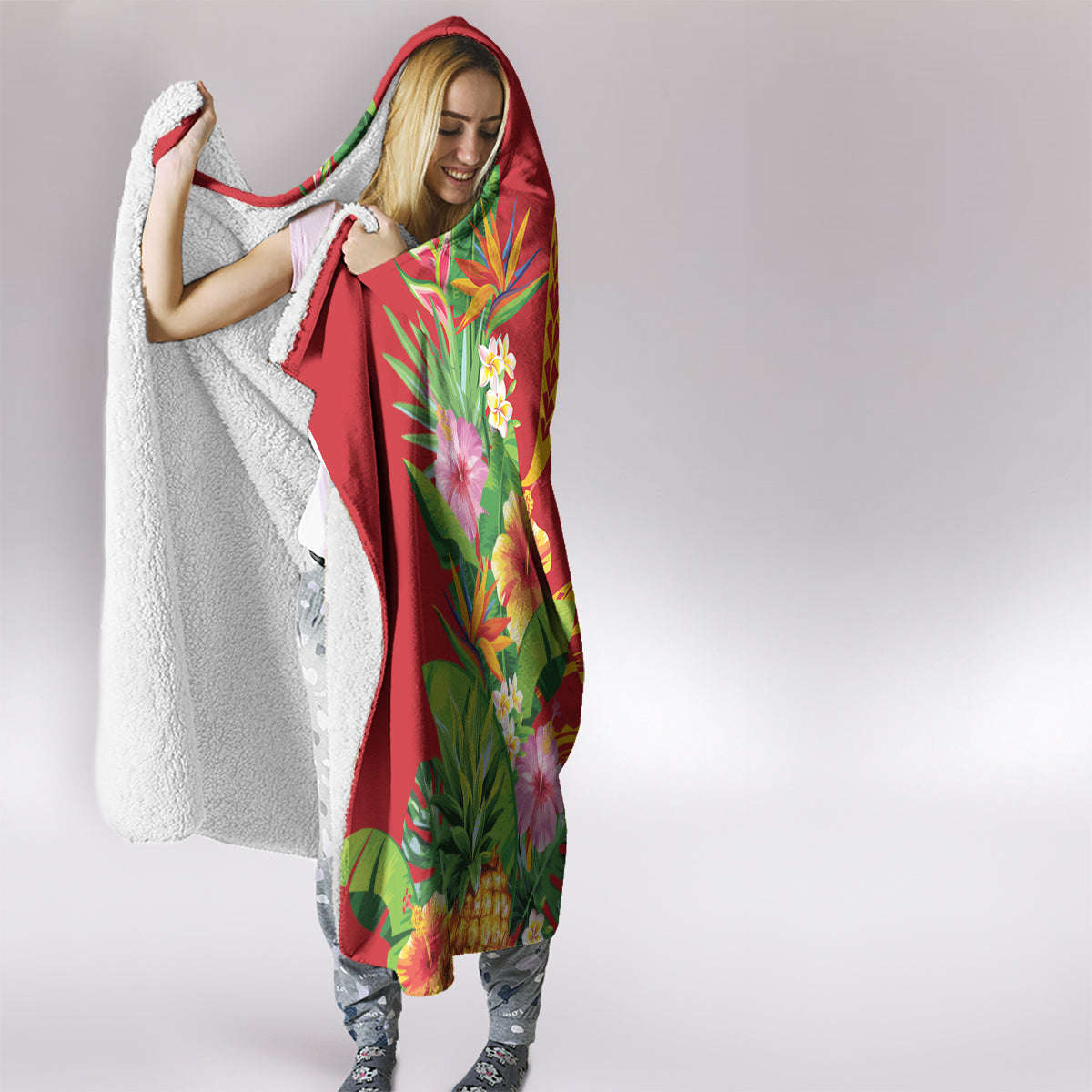 Polynesian Tribal Flower Tattoo Hooded Blanket Special Vermilion Vibe LT9 - Polynesian Pride