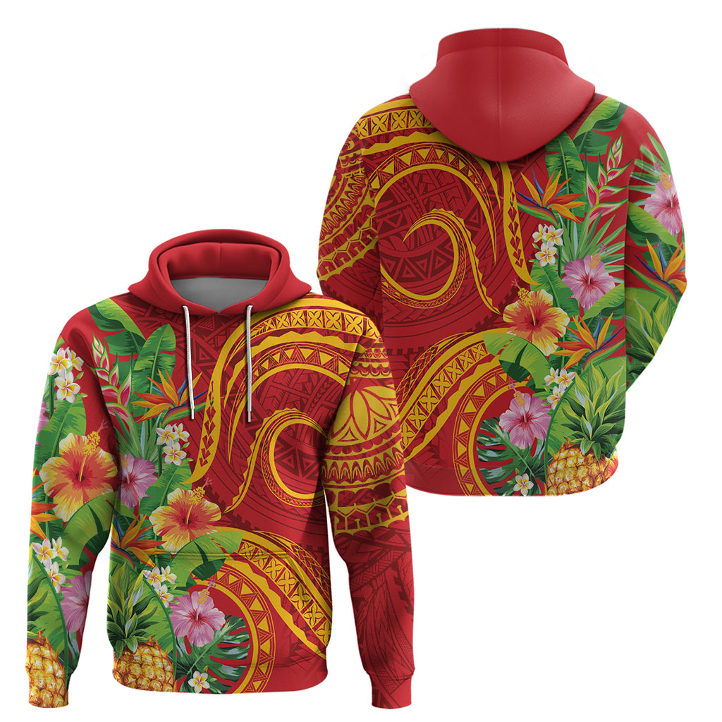 Polynesian Tribal Flower Tattoo Hoodie Special Vermilion Vibe LT9 - Polynesian Pride