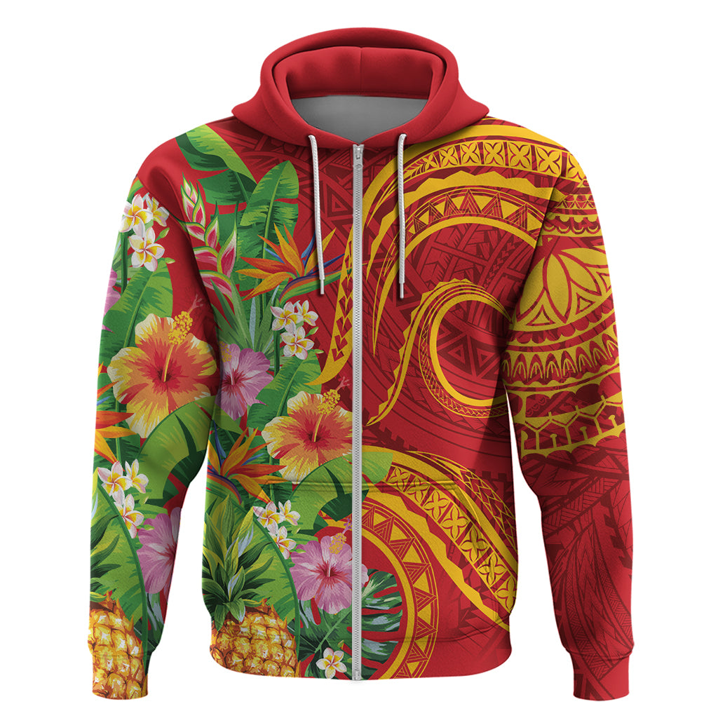 Polynesian Tribal Flower Tattoo Hoodie Special Vermilion Vibe LT9 Zip Hoodie Brownish-red - Polynesian Pride