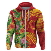 Polynesian Tribal Flower Tattoo Hoodie Special Vermilion Vibe LT9 Zip Hoodie Brownish-red - Polynesian Pride