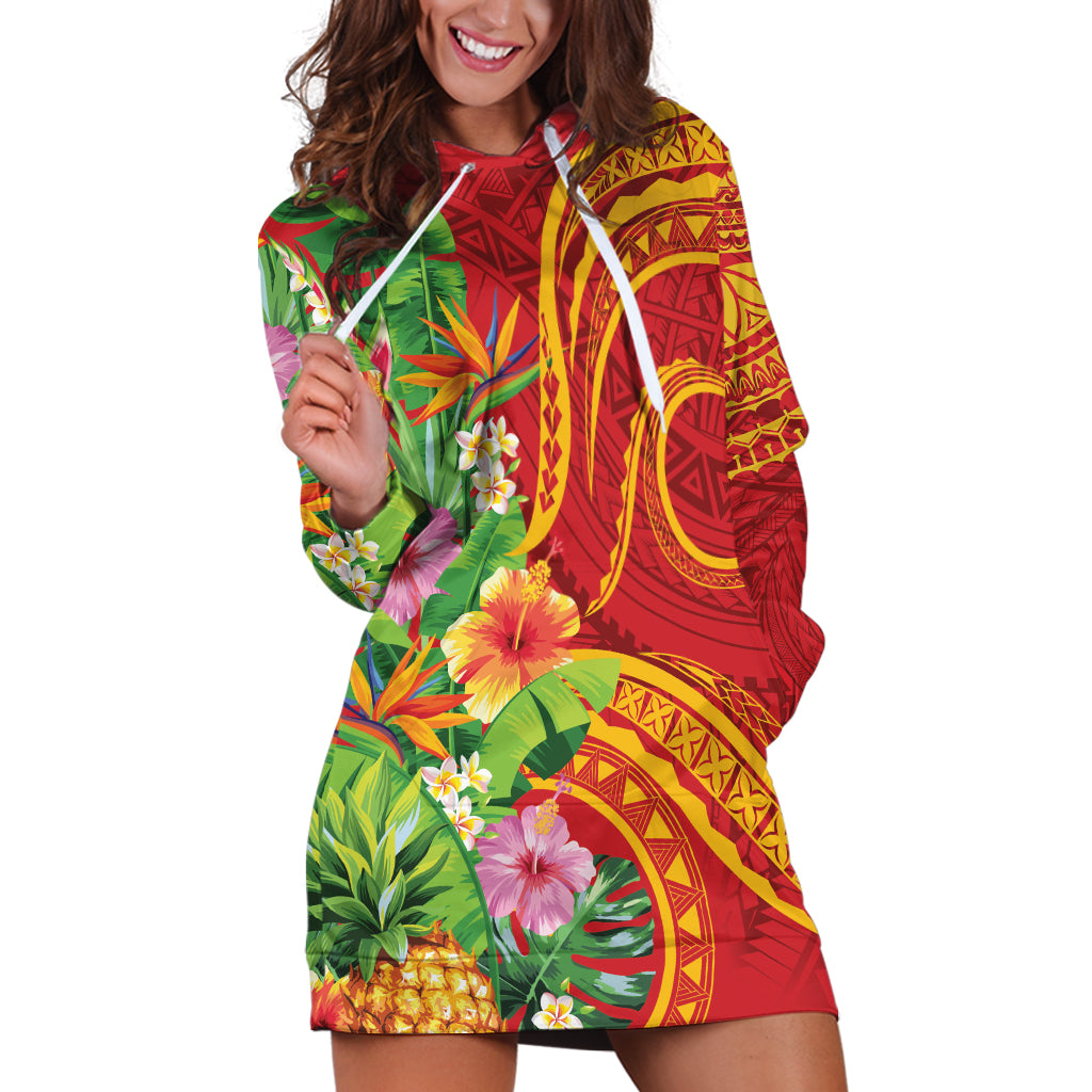 Polynesian Tribal Flower Tattoo Hoodie Dress Special Vermilion Vibe