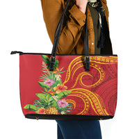 Polynesian Tribal Flower Tattoo Leather Tote Bag Special Vermilion Vibe LT9 - Polynesian Pride