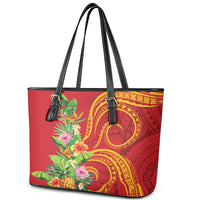 Polynesian Tribal Flower Tattoo Leather Tote Bag Special Vermilion Vibe LT9 - Polynesian Pride
