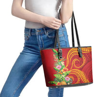 Polynesian Tribal Flower Tattoo Leather Tote Bag Special Vermilion Vibe LT9 - Polynesian Pride