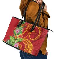 Polynesian Tribal Flower Tattoo Leather Tote Bag Special Vermilion Vibe LT9 - Polynesian Pride