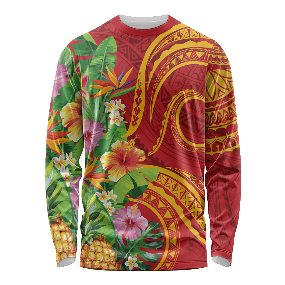 Polynesian Tribal Flower Tattoo Long Sleeve Shirt Special Vermilion Vibe