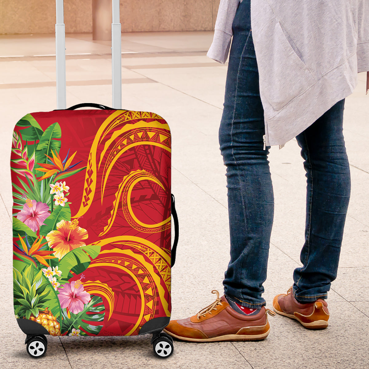 Polynesian Tribal Flower Tattoo Luggage Cover Special Vermilion Vibe