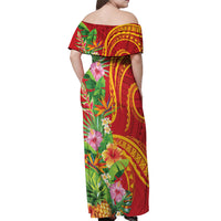 Polynesian Tribal Flower Tattoo Off Shoulder Maxi Dress Special Vermilion Vibe LT9 - Polynesian Pride