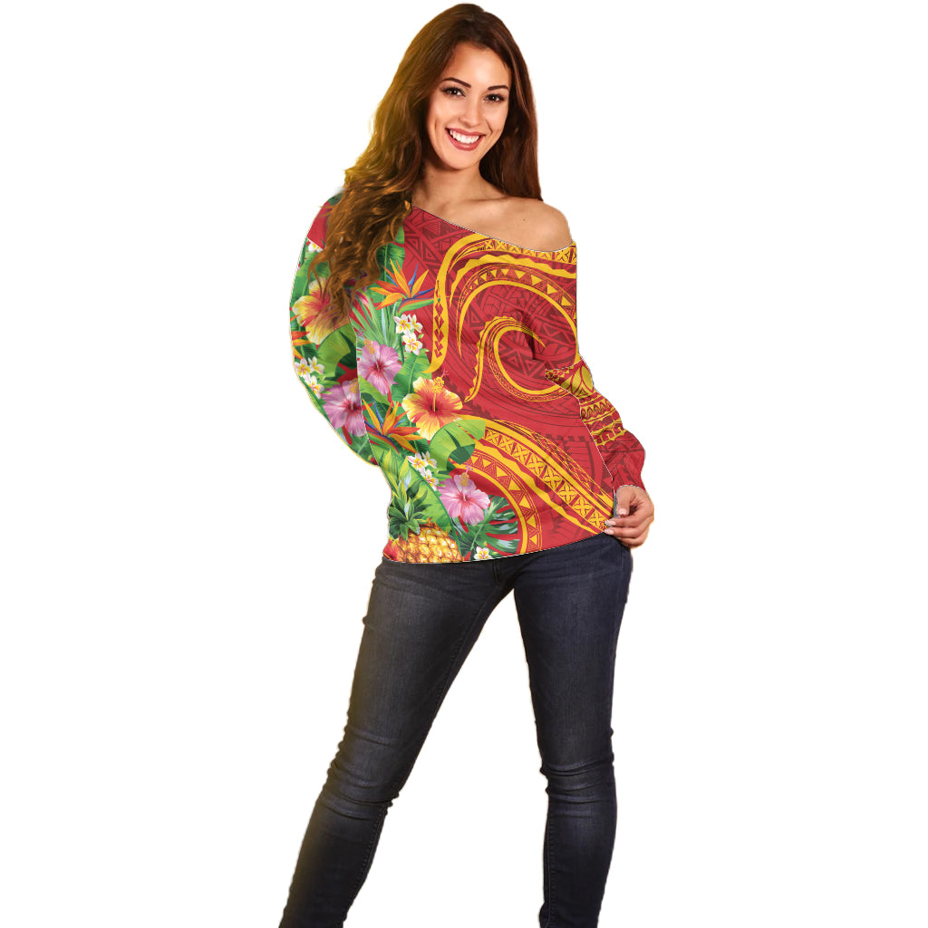 Polynesian Tribal Flower Tattoo Off Shoulder Sweater Special Vermilion Vibe