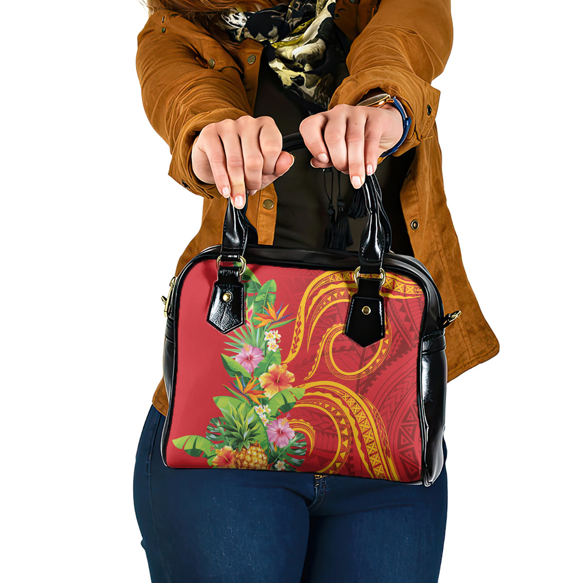 Polynesian Tribal Flower Tattoo Shoulder Handbag Special Vermilion Vibe LT9 One Size Brownish-red - Polynesian Pride