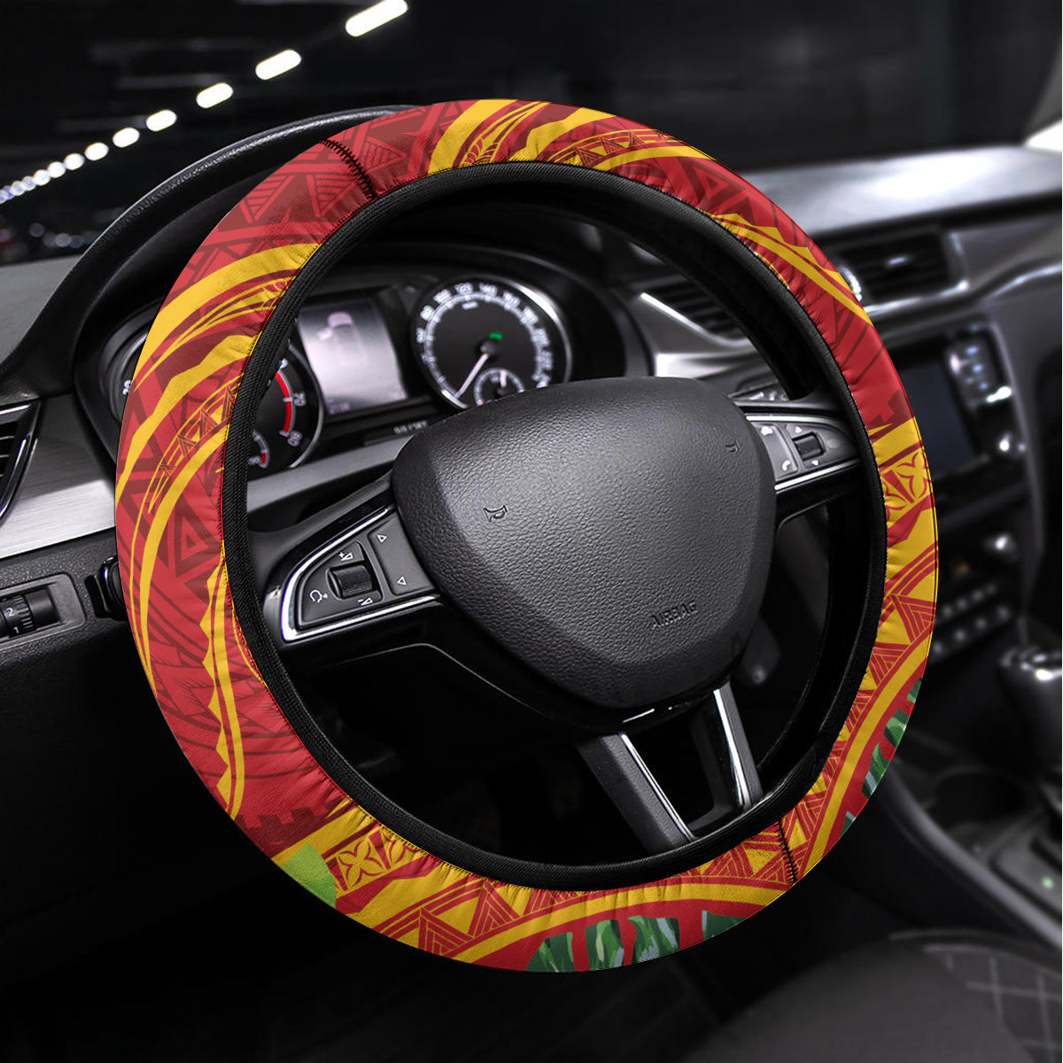 Polynesian Tribal Flower Tattoo Steering Wheel Cover Special Vermilion Vibe LT9 Universal Fit Brownish-red - Polynesian Pride