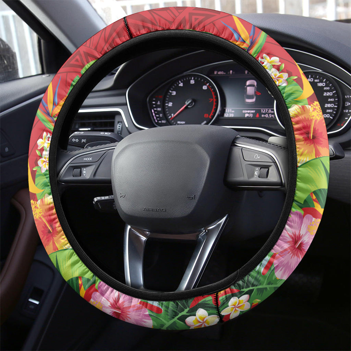 Polynesian Tribal Flower Tattoo Steering Wheel Cover Special Vermilion Vibe LT9 - Polynesian Pride
