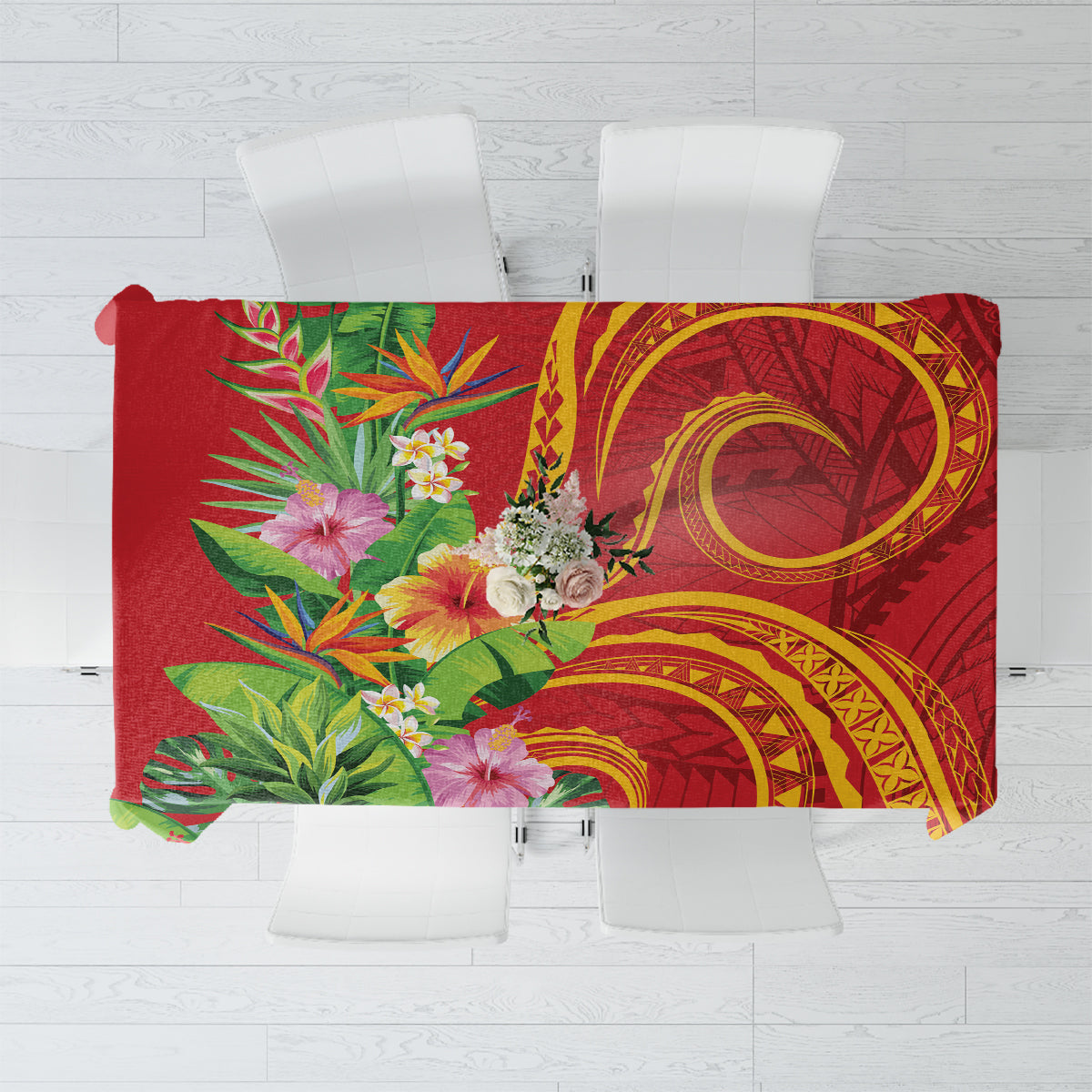 Polynesian Tribal Flower Tattoo Tablecloth Special Vermilion Vibe LT9 Brownish-red - Polynesian Pride