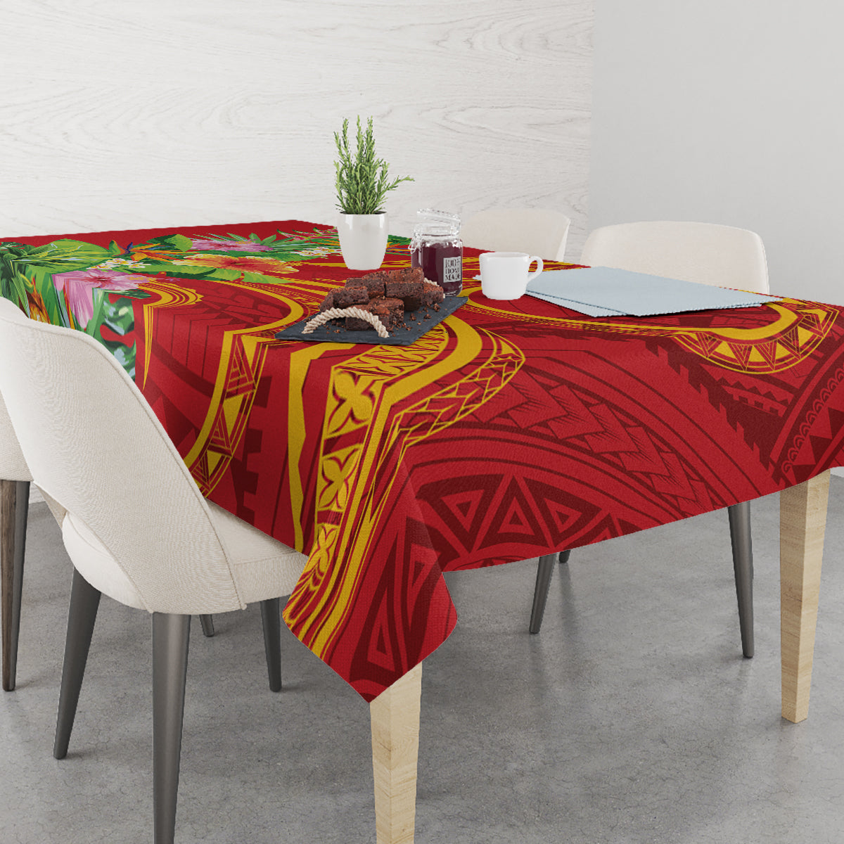 Polynesian Tribal Flower Tattoo Tablecloth Special Vermilion Vibe LT9 - Polynesian Pride
