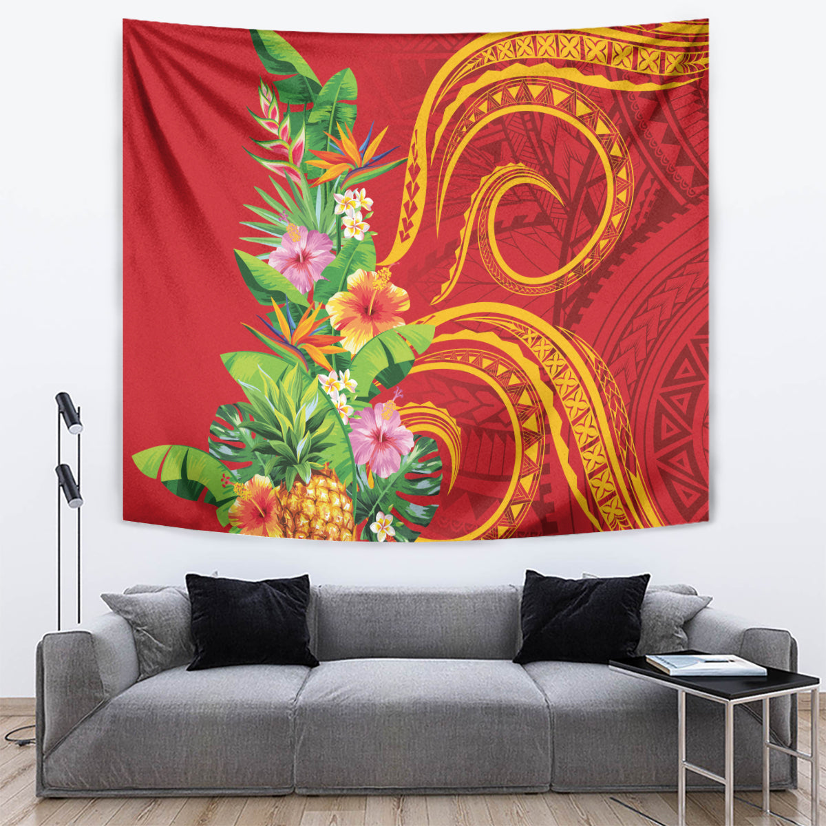 Polynesian Tribal Flower Tattoo Tapestry Special Vermilion Vibe