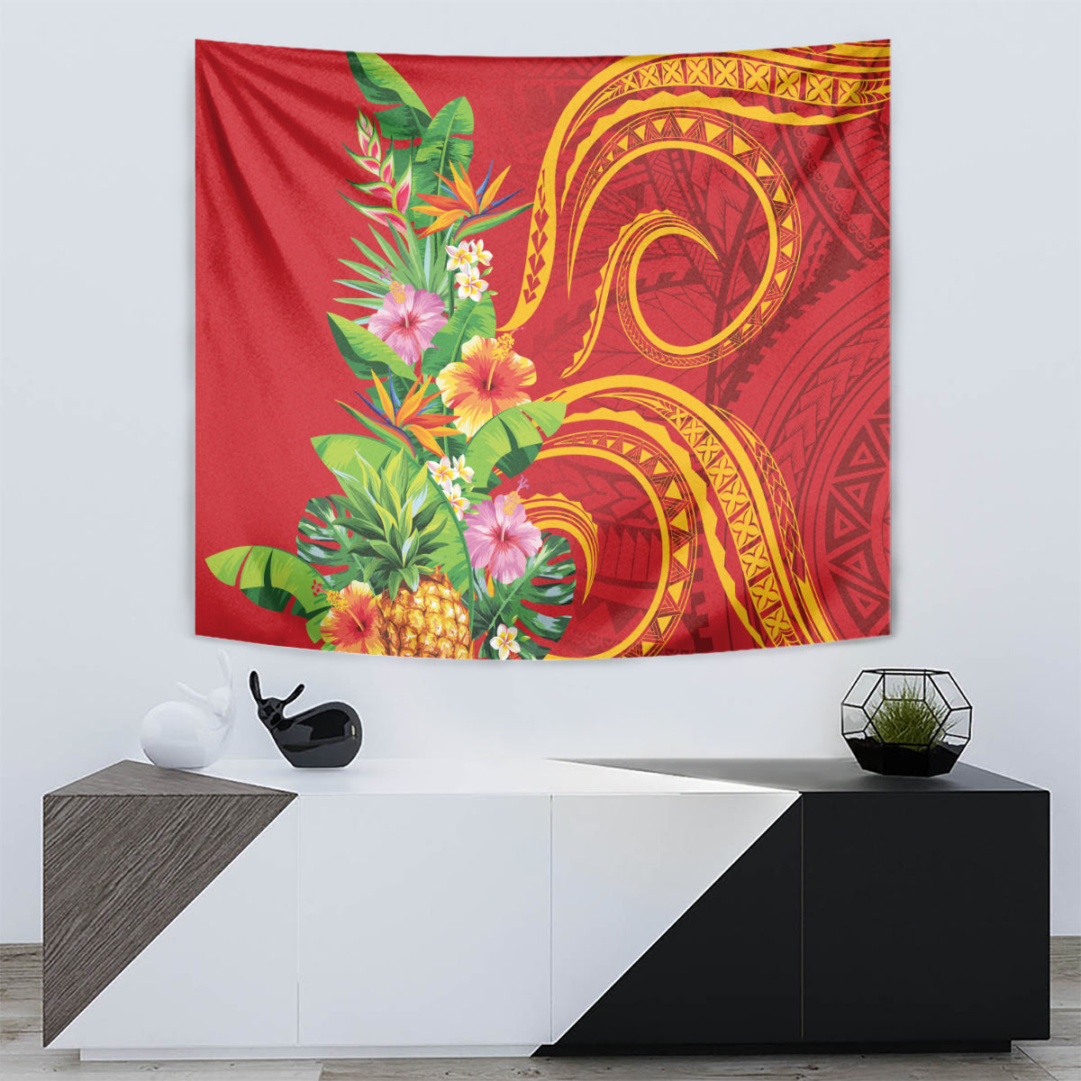 Polynesian Tribal Flower Tattoo Tapestry Special Vermilion Vibe LT9 - Polynesian Pride