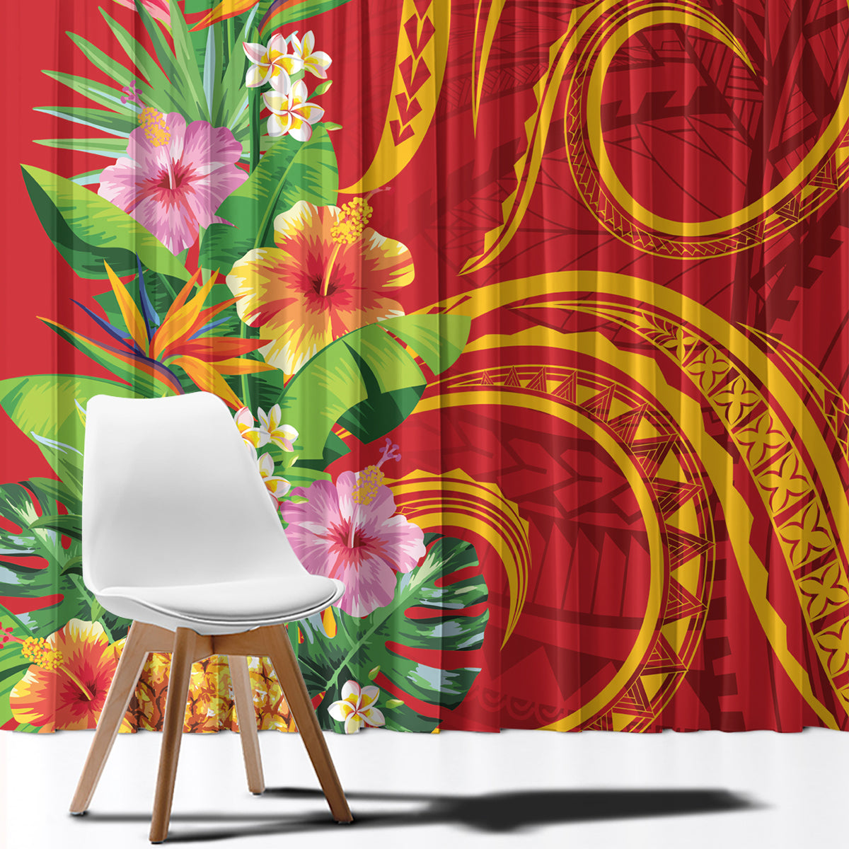 Polynesian Tribal Flower Tattoo Window Curtain Special Vermilion Vibe LT9 - Polynesian Pride