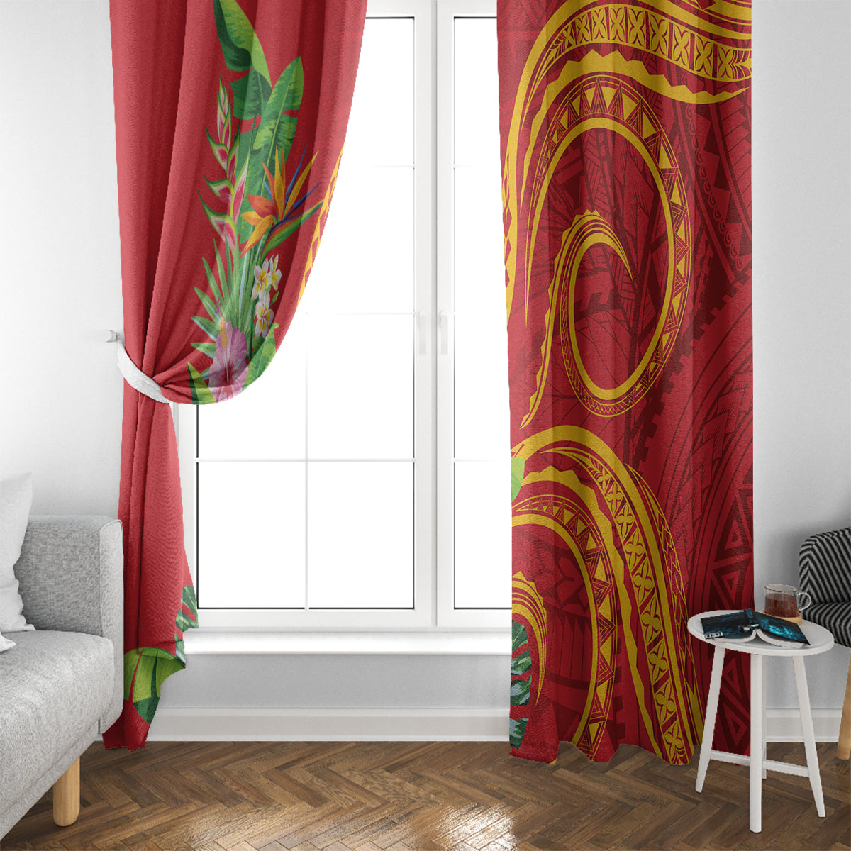 Polynesian Tribal Flower Tattoo Window Curtain Special Vermilion Vibe LT9 - Polynesian Pride