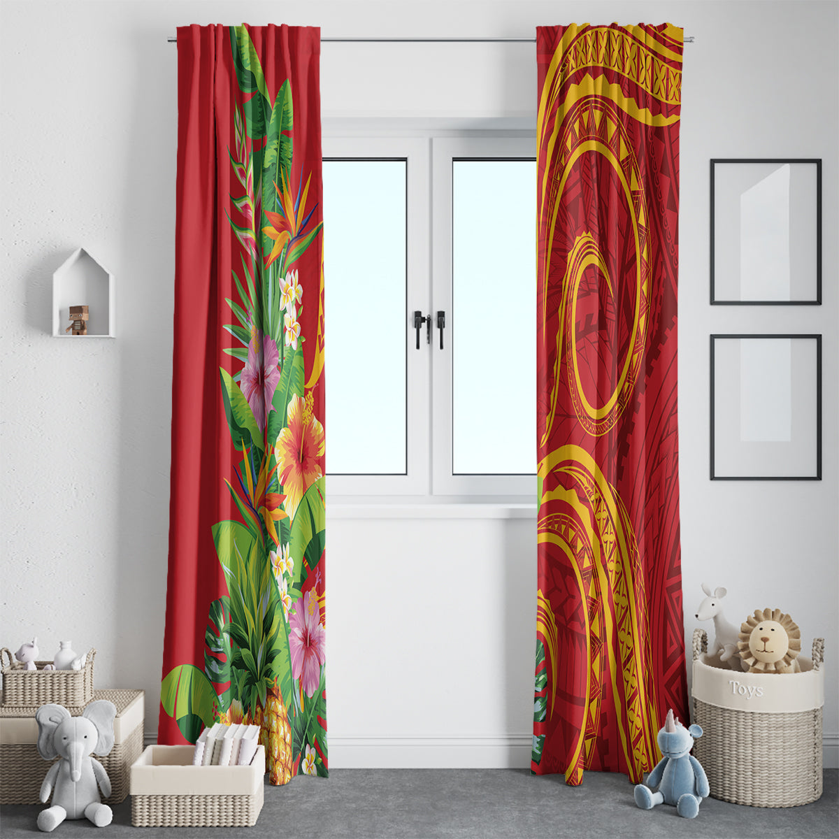 Polynesian Tribal Flower Tattoo Window Curtain Special Vermilion Vibe LT9 - Polynesian Pride