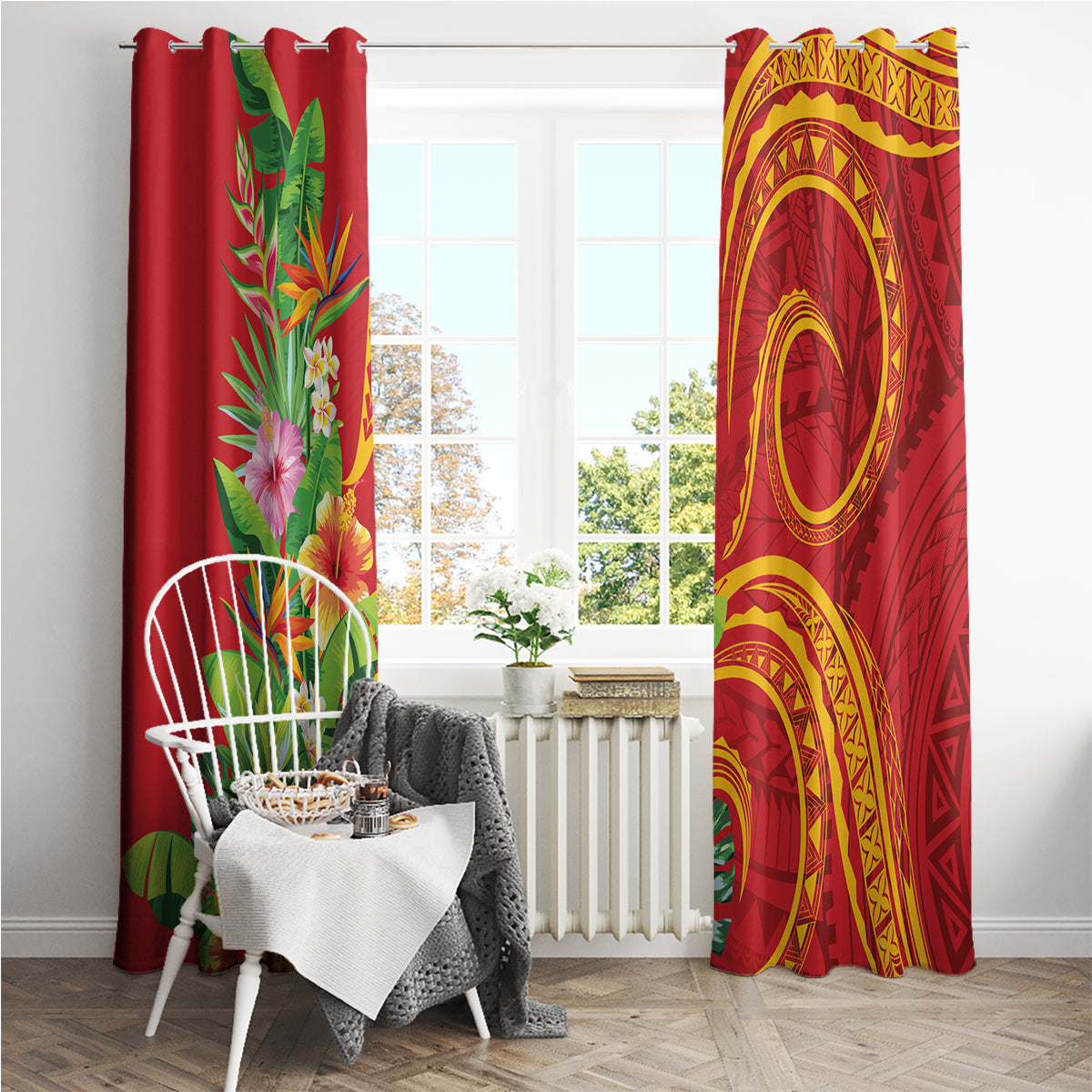 Polynesian Tribal Flower Tattoo Window Curtain Special Vermilion Vibe LT9 - Polynesian Pride